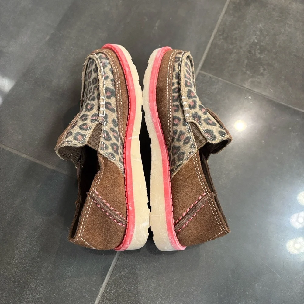 Ariat Kids Leopard Print Slip-On Shoes with Brown and Pink Accents